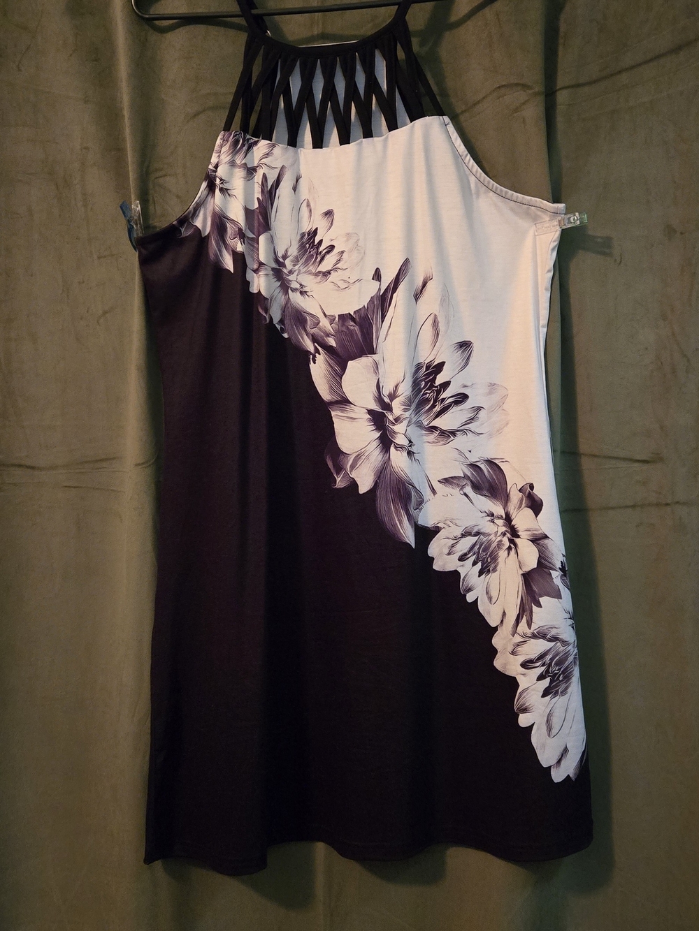 Floral Halter Swing Dress in Black and White